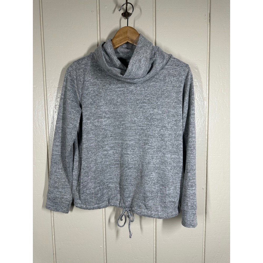 Loveappella Top Women SP Gray P3278-M347 Cowl Neck Drawstring Hem Knit Pullover